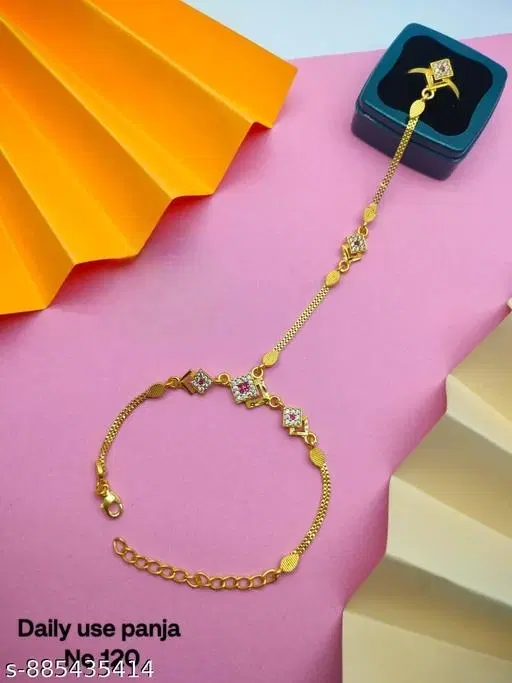 Hath Panja Bracelet for Women (Gold, Free Size)
