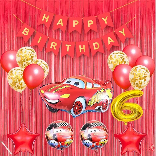 Lightning McQueen Car Theme 6th Birthday Decoration Kit for Kids (Red)Pcs Of 20 ,(Set Of 1)
