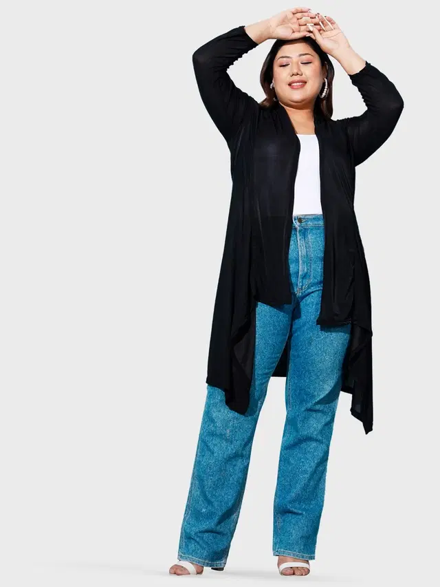 Hosiery Solid Shrug for Women (Black, 3XL)