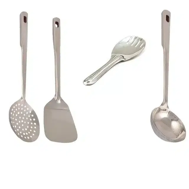 Combo of Stainless Steel Cooking & Serving Spoon Set, Pack of 4, Silver
