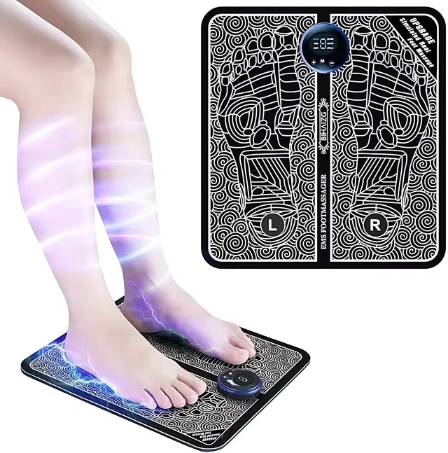 Wireless EMS Pain Relief Rechargeable Foldable with 8 Modes and 19 Intensity Levels Foot Massager, Black