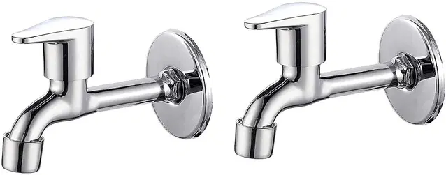 Stainless Steel Polo Bib Cock Tap with Wall Flange, Silver, Set of 2