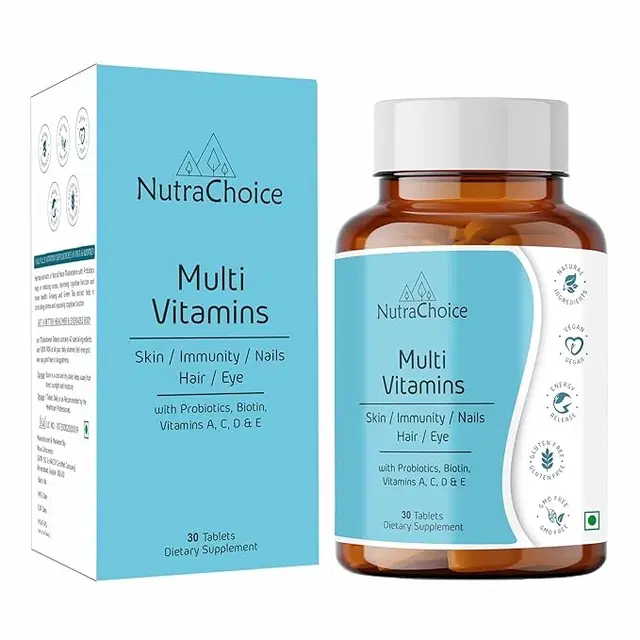 NutraChoice Multivitamin Tablet for Men & Women, 30 Tablets With Probiotics, Vitamin C, E, B12, Zinc, Bones, Biotin, Amino Antioxidants, Pack of 1
