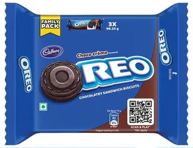 Cadbury Oreo Chocolate Creme Biscuit 3X91.85 g (Family Pack)