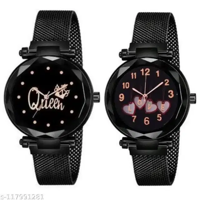 Analog Watch for Women, Set of 2 (Black)