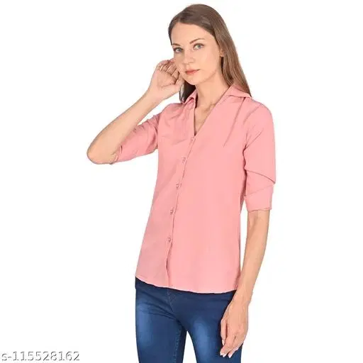 Crepe Solid Shirt for Women, Peach (S)