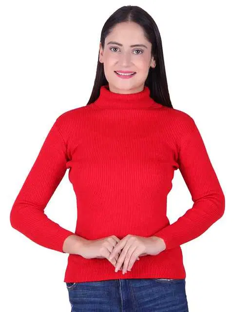 Women's Full Sleeves Sweater (Red, M) (M397)