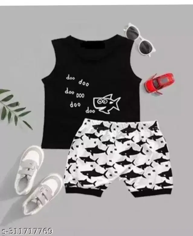 Cotton Clothing Set for Kids (Black & White, 0-1 Years)