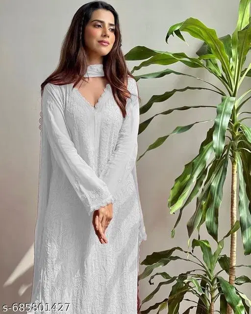Embroidered Palazzo Pants for Women (White, XS)