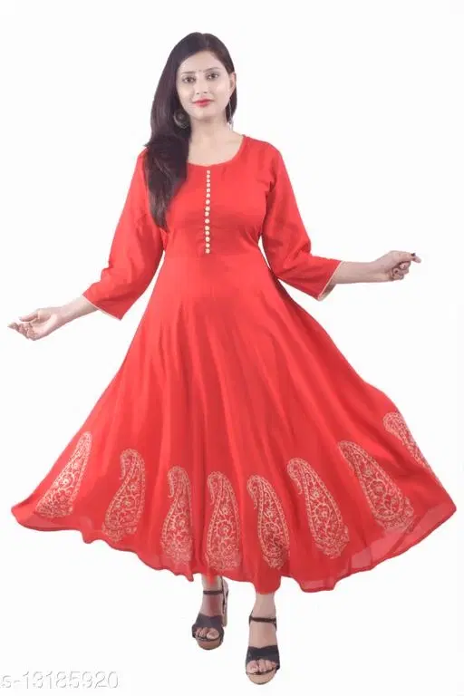 Rayon Kurta & Payjama Set For Women, Red (M)