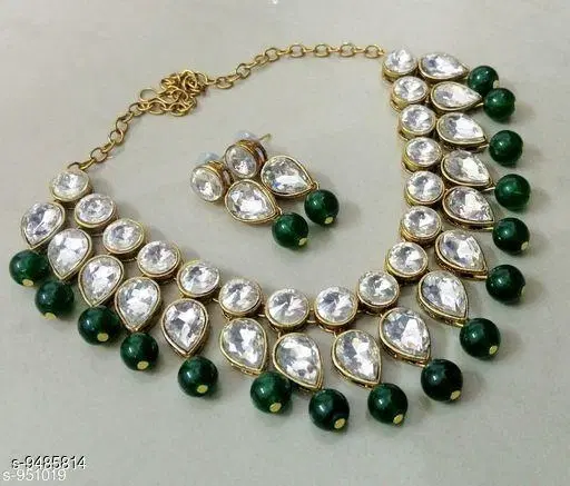Elegant Alloy Necklace Set for Women & Girls, Green