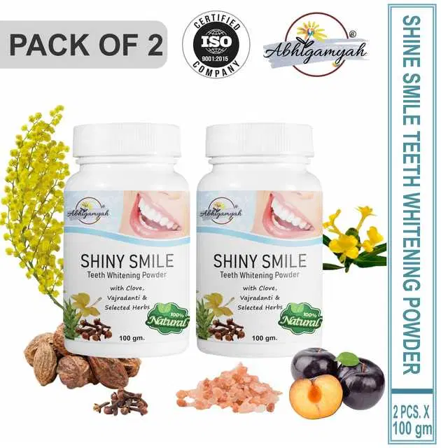 Abhigamayh 100 % Organic Teeth Whitening White Tooth Powder For Tobacco Stain, Tartar, gutkha Stain And Yellow Teeth Removal, 100 g, Pack Of 2, A-1103