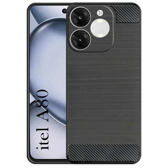 Rubber Mobile Back Cover for Itel A80, Black