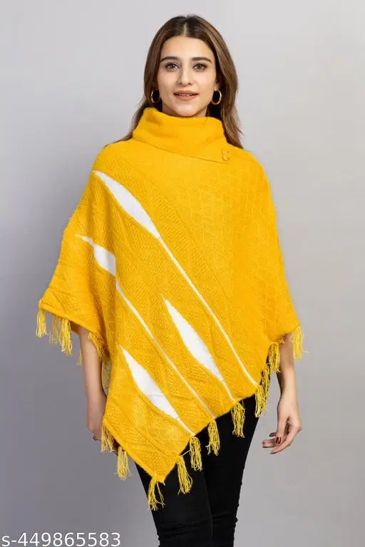 Woolen Poncho for Women (Yellow, Free Size)