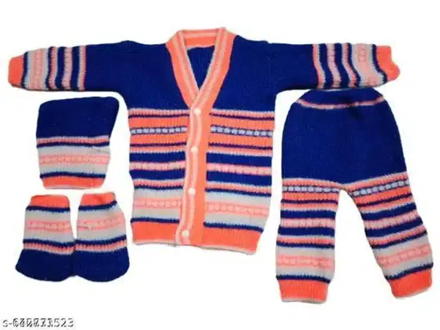Woolen Sweater & Pant with Socks & Cap for Kids (Multicolor, 6-9 Months)