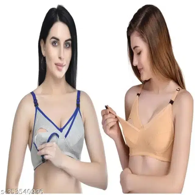 Polycotton Feeding Bra for Women, Pack of 2 (Assorted, XXL)
