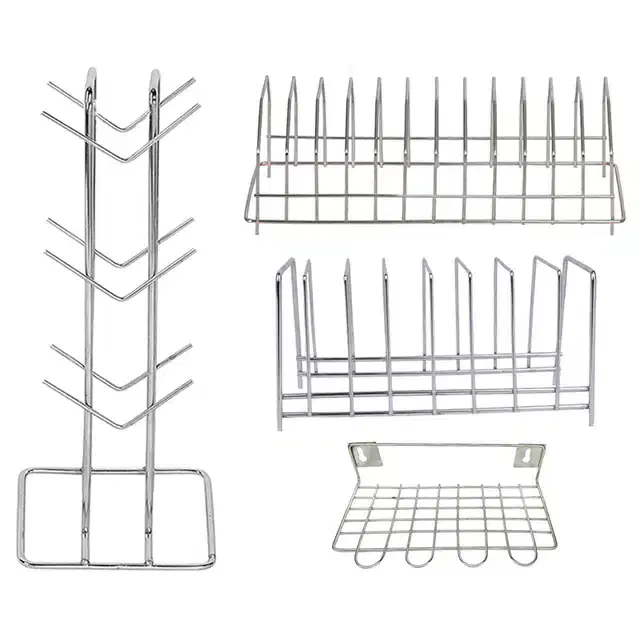 Stainless Steel Cup Stand & Plate Stand with Utensil Holder, Set of 4, Silver
