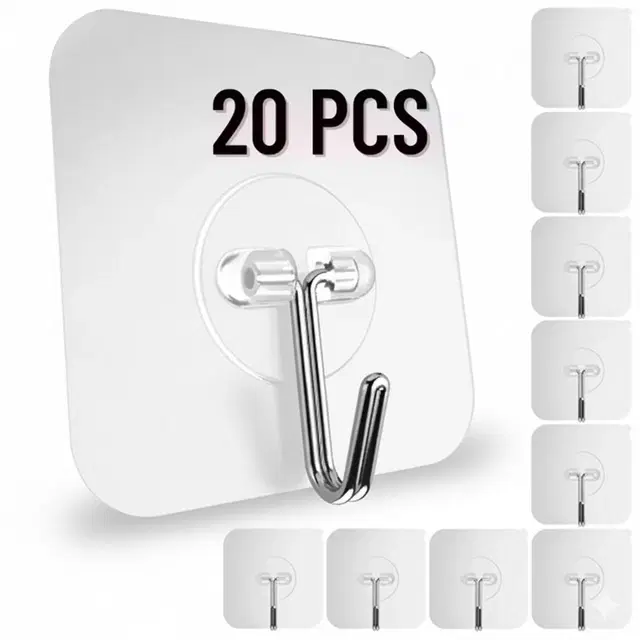 Plastic Wall Hooks, Transparent (Pack of 20)
