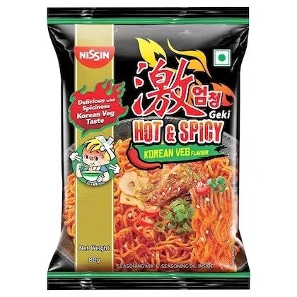 Nissin Geki Hot & Spicy Korean Veg Noodles 80 g (Pouch)