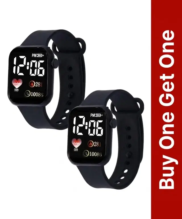 Kids Digital Waterproof Smart Watch, Buy 1 Get 1, Black (5-15 Years)