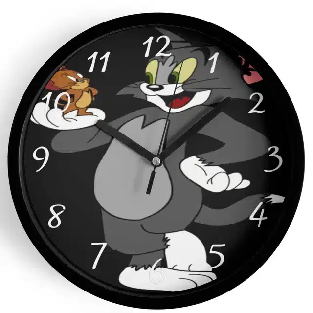 Analog Tom & Jerry Wall Clock for Home, Black, 7 Inches