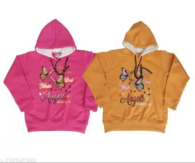 Fleece Printed Full Sleeves Hooded Sweatshirts for Girls, Pack of 2 (Pink & Mustard, 3-4 Years)
