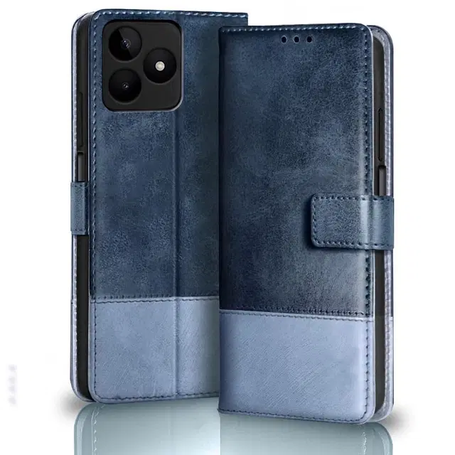 Artificial Leather Mobile Flip Cover for Realme Narzo N61, Blue