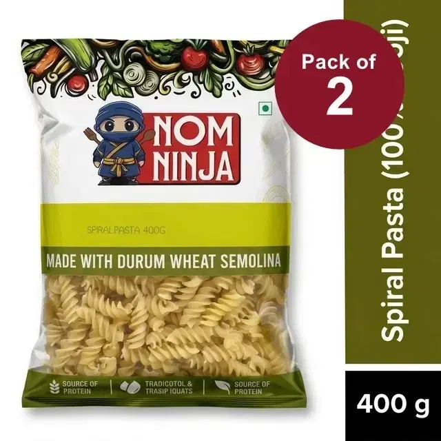 Nom Ninja Spiral Pasta 400 g (Pack of 2) (100 % Sooji)