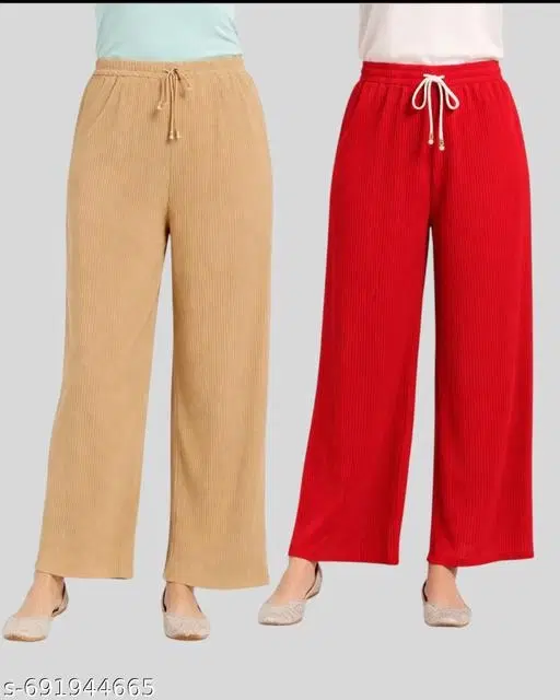 Comfortable Palazzo Pants for Women, Pack of 2 (Beige, S)