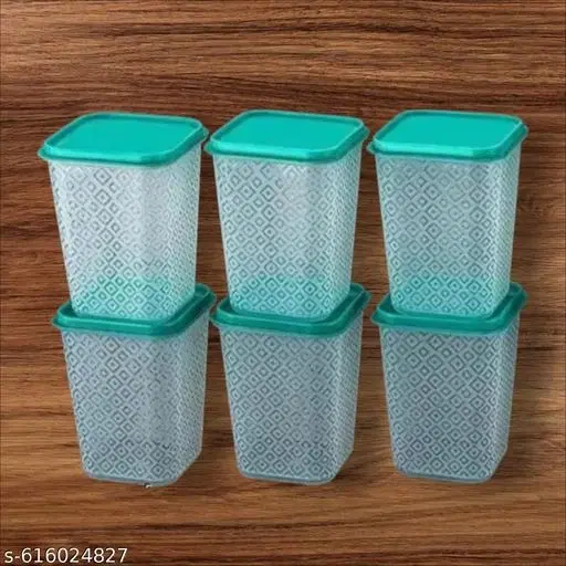 Plastic Storage Containers, Green, Pack of 6 (1000 ml)