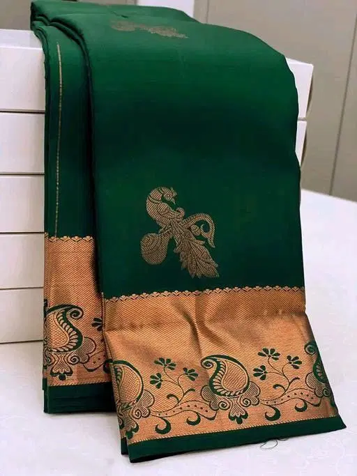 Litchi Silk Zari Woven Saree for Women, Green (6.3 m)
