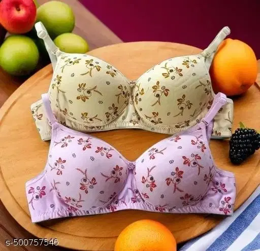 Cotton Printed Bra for Women & Girls, Multicolour, Pack of 2 (40A)