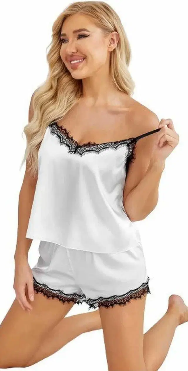 Satin Solid Babydoll for Women (White, Free Size)
