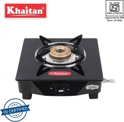 Khaitan 1 Burner BP-JIO Black Glass Manual Gas Stove, 1 Burners, Pack of 1