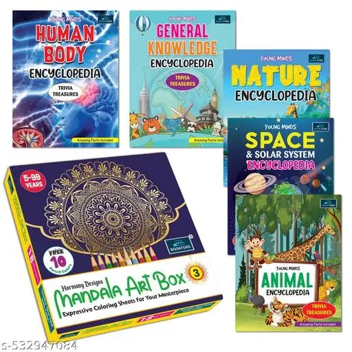 Harmony Mandala Boxx Part 3 + Young Minds Encyclopedia Set of 5: Animal, General Knowledge, Solar System, Naturee & Human Bodyy – A creative, fun way to learn about the world!