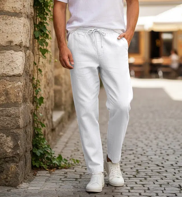 Linen Trousers for Men (White, 28)