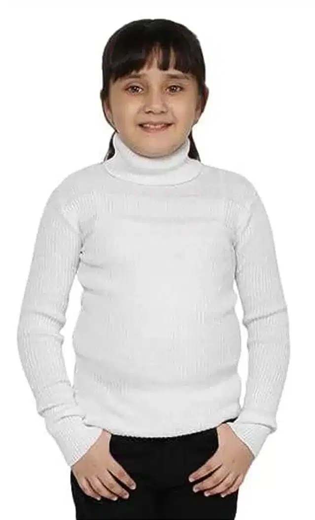 Full Sleeves Solid Sweater for Girls (White, 3-6 Months)