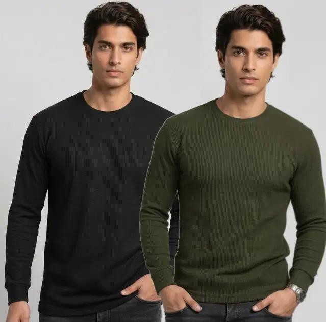 Polyester T-shirt for Men, Black & Olive, Pack of 2 (M)