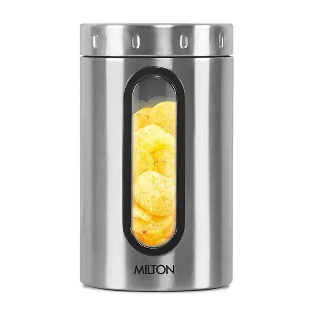 Milton Steel Crispy 1500 Storage Jar, 1.45 L, Silver | Light Weight | Odour Proof | Dishwasher Safe | Air Tight | Single Walled | Easy To Clean | Kitchen Container