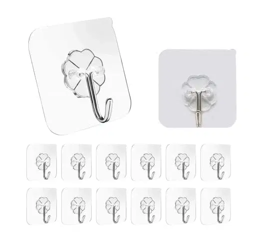 Plastic Wall Hooks, Transparent (Pack of 20)