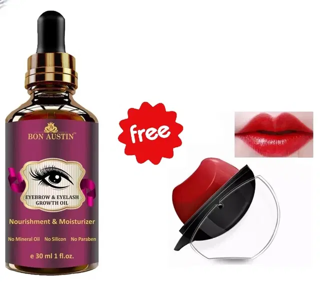 Bon Austin Eyebrow & Eyelash Growth Oil, 30 ml with Apple Shaped Lipstick, Red, Set of 2
