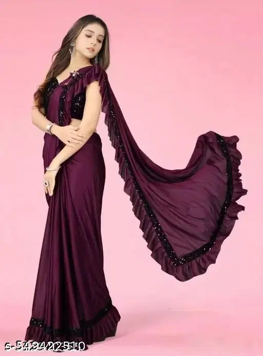 Lycra Saree for Girls, Wine (4-5 Years)