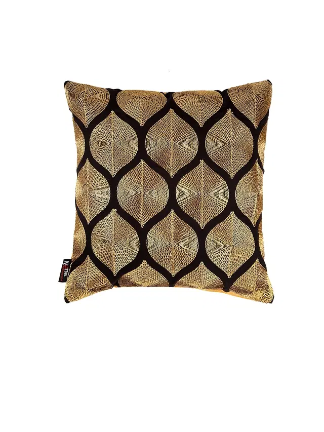 Cotton Cushion Cover, Beige & Black, 16x16 inches