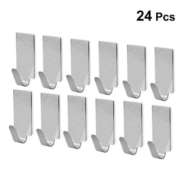 Self Adhesive Hooks Stick On Heavy Duty Stainless Steel, Pack Of 24, Steel, R-298