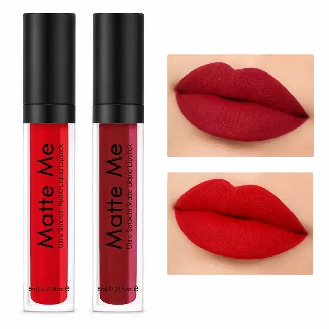 Non Transfer Waterproof Matte Liquid Lipstick, Red, Maroon, 16 ml [Pack of 2]