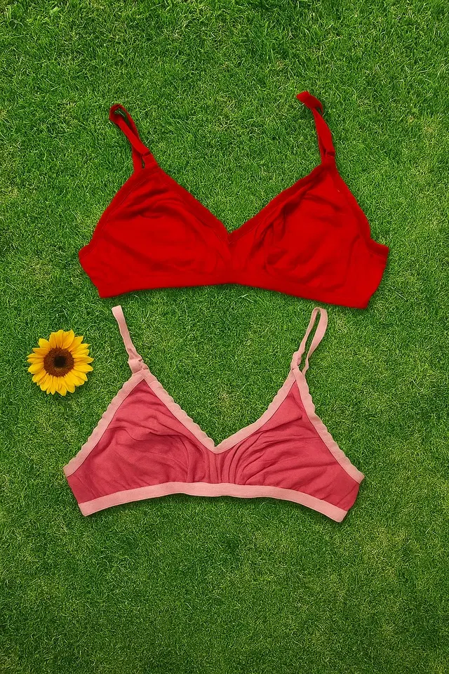 Hosiery Solid Non-Padded Bras for Women, Pack  of 2, Multicolor (32 B)