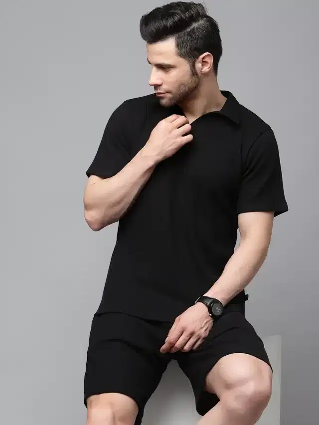 Half Sleeves Co-Ord Set for Men (Black, XL)