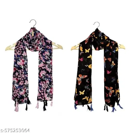 Poly Chiffon Scarves for Women, Multicolor, Pack of 2