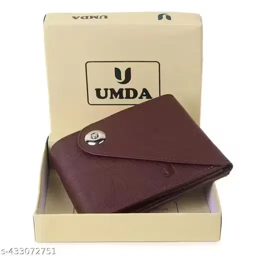 Closure Button PU Wallets for Men, Brown