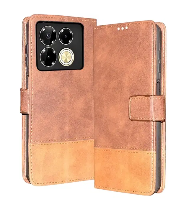 Artificial Leather Mobile Flip Cover for Infinix X6851 / Note 40Pro 5G, Brown